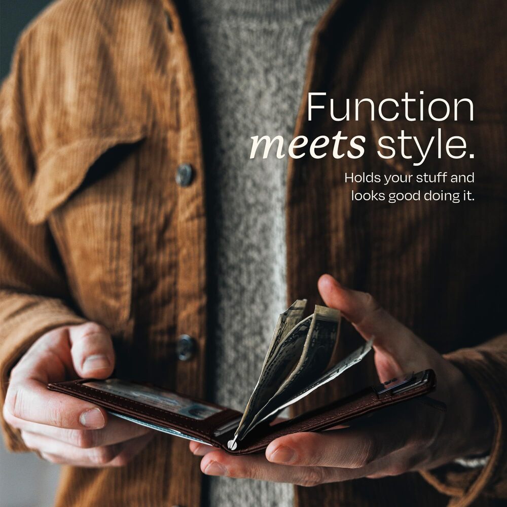 9831 Full Grain Leather Wallet with RFID Blocking & Money Clip - Minimalist - Picture 7 of 9
